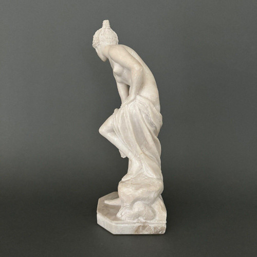 Marble statue after Venus in the bath, nude bather, sculpted in the mass