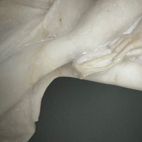 Marble statue after Venus in the bath, nude bather, sculpted in the mass