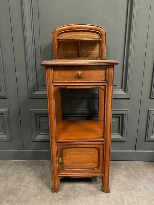 Bedside table in blond mahogany 1900 Art Nouveau white marble top