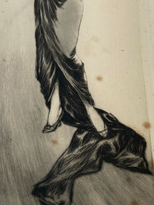 Engraving 1900 Woman with fan Louis Icart