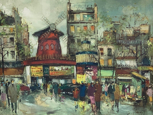 Oil on canvas by Fernand-François Claver Paris le Moulin Rouge 20th century