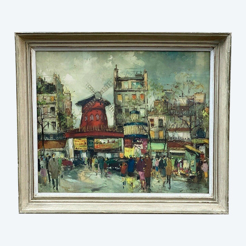 Oil on canvas by Fernand-François Claver Paris le Moulin Rouge 20th century