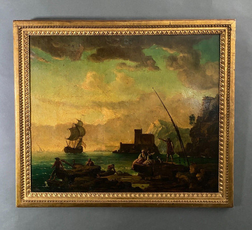 Oil on panel port scene follower of Delacroix Marseille 19th century