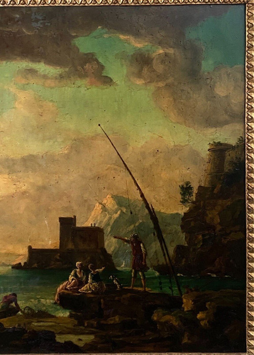 Oil on panel port scene follower of Delacroix Marseille 19th century