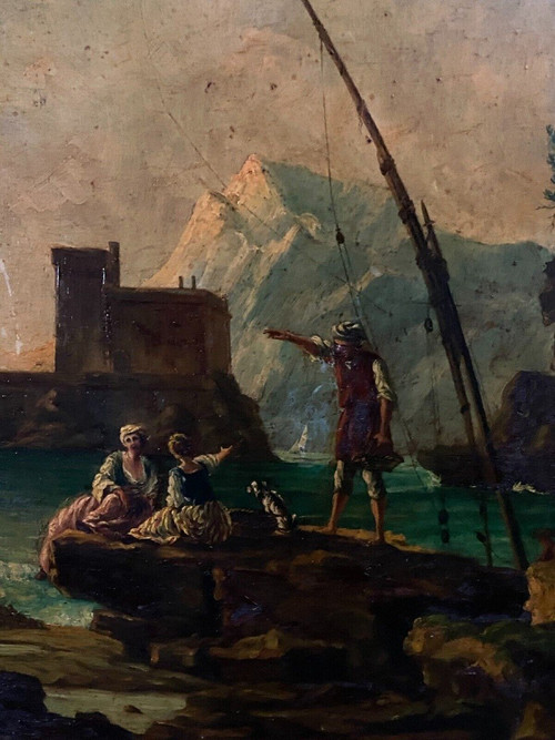 Oil on panel port scene follower of Delacroix Marseille 19th century