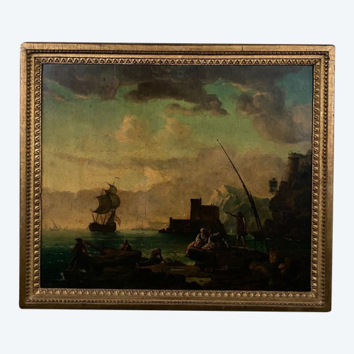 Oil on panel port scene follower of Delacroix Marseille 19th century