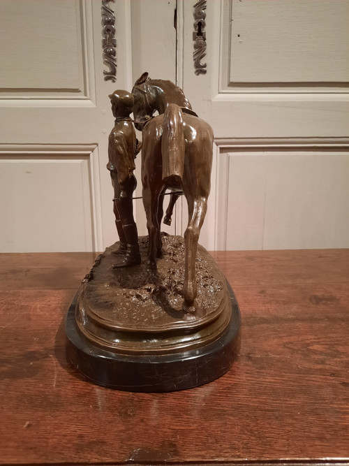 Bronze représentant un jockey et son cheval signé P.J. Mène 1866, d’époque XXème siècle.