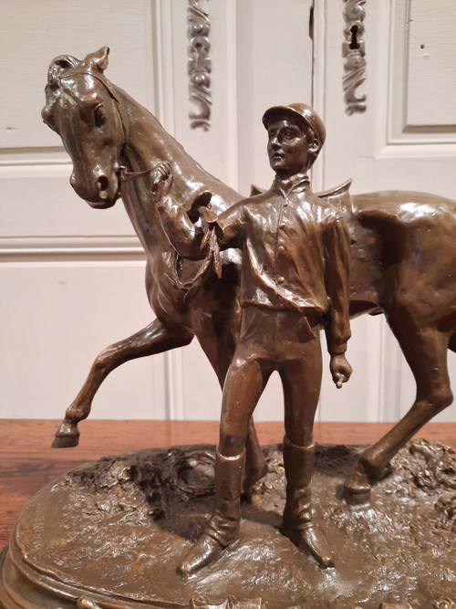 Bronze représentant un jockey et son cheval signé P.J. Mène 1866, d’époque XXème siècle.