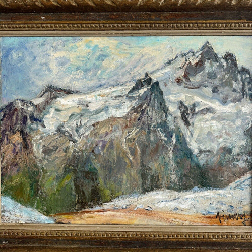 Oil on canvas by Jean Vinay La Meije et la Meijette mountain view