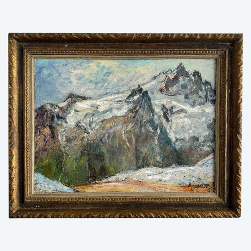 Oil on canvas by Jean Vinay La Meije et la Meijette mountain view