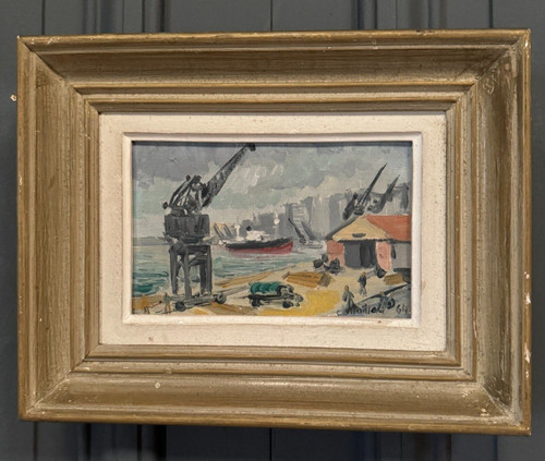 Oil on canvas by Charles Maillard the port of Nantes 20th century