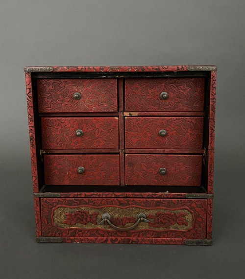 Asian lacquer cabinet 7 drawers 20th century