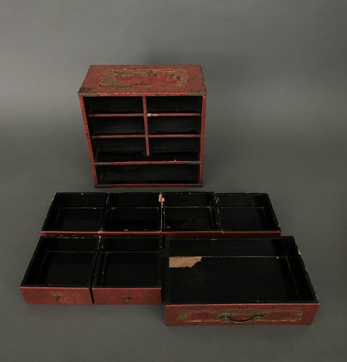 Asian lacquer cabinet 7 drawers 20th century