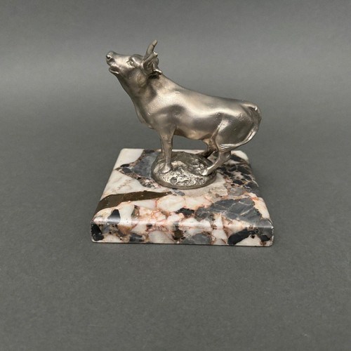 Silver-plated bronze cow mascot by H. Payen