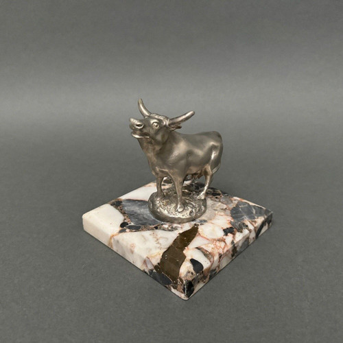 Silver-plated bronze cow mascot by H. Payen