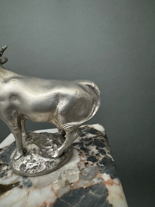 Silver-plated bronze cow mascot by H. Payen