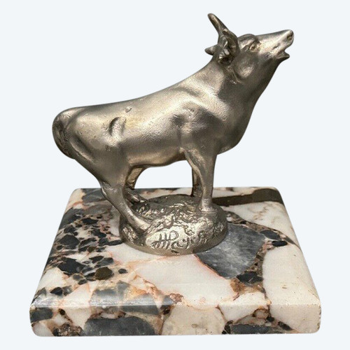 Silver-plated bronze cow mascot by H. Payen