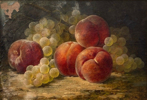 Still life by Joseph-Eugène Gilbault Peaches and bunches of grapes