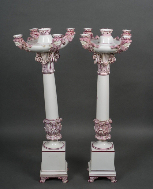 Pair of Jacob Petit Rihouet 5-light candelabra with caryatid decor