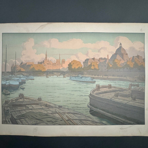 Lithograph by Henri Rivière Paysages Parisiens L'Institut et la Cité