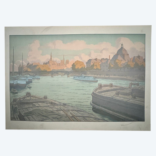 Lithograph by Henri Rivière Paysages Parisiens L'Institut et la Cité