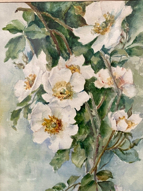 Watercolor on paper still life bouquet of flowers by J. Crédey 20th century