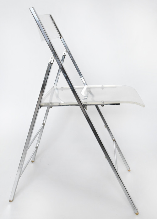 Suite of 5 folding chairs from the 1970s in chromed metal and Plexiglas