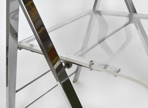 Suite of 5 folding chairs from the 1970s in chromed metal and Plexiglas