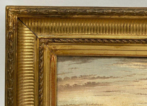 Oil on canvas 19th century river landscape frame with palmettes and flutes