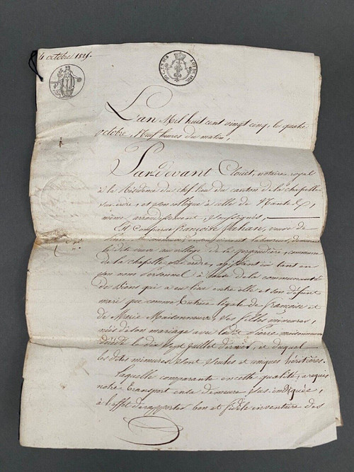 Important lot of early 19th century handwritten notarial deeds with stamps