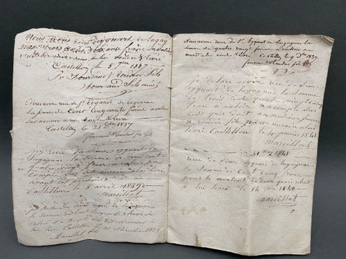 Important lot of early 19th century handwritten notarial deeds with stamps