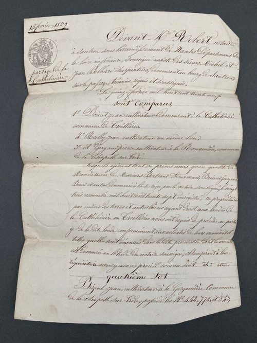 Important lot of early 19th century handwritten notarial deeds with stamps