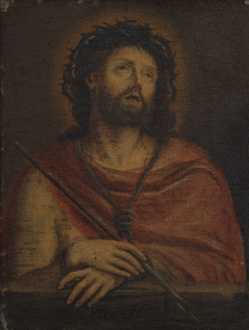 Oil on canvas Ecce Homo 19th century depiction of Christ in beatitude