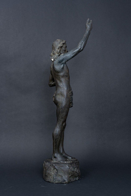 Studio plaster statue by Charles Filleul of Christ with raised arm