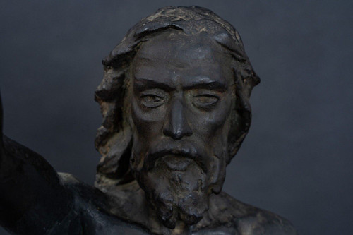 Studio plaster statue by Charles Filleul of Christ with raised arm