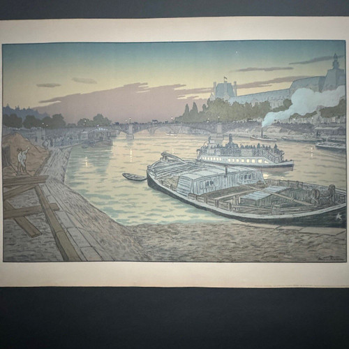 Lithographie par Henri Rivière Le pont des Saints-Pères et le Louvre