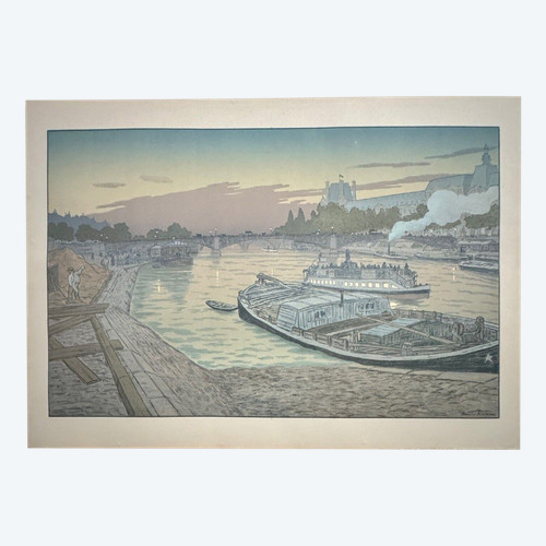 Lithographie par Henri Rivière Le pont des Saints-Pères et le Louvre