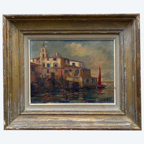 Oil on Isorel initials CR Venice 20th century