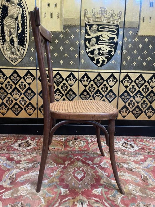 Set of 7 Baumann / Thonet / Fischel caned bistro chairs