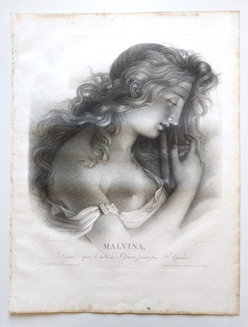 Incisione mitologica Malvina XIX secolo da François Gérard