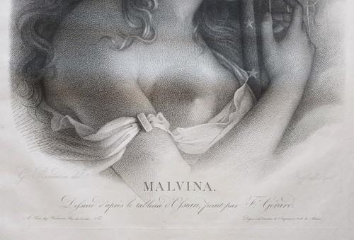 Incisione mitologica Malvina XIX secolo da François Gérard