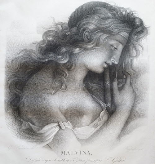 Incisione mitologica Malvina XIX secolo da François Gérard