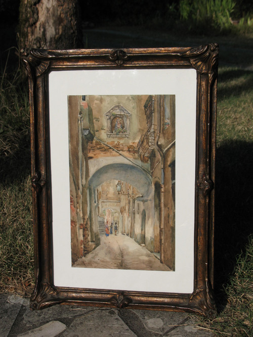 San Remo Italy signed watercolour by Riccardo Guidorizzi framed