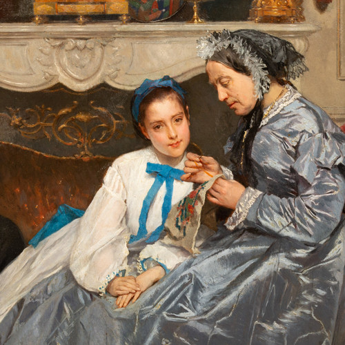 Die Stickereistunde - Gustave de Jonghe (1829-1893)