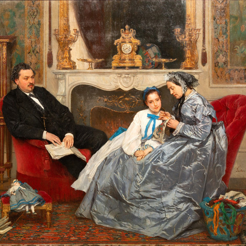 Die Stickereistunde - Gustave de Jonghe (1829-1893)