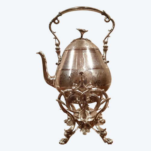 Samovar en métal argenté de style Louis XV, d’époque XIXème siècle.