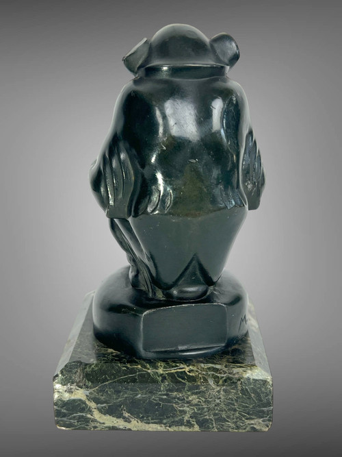 MAX LE VERRIER ( 1891-1973 ) MONKEY PENCIL HOLDER SIGNED IN METAL WITH GREEN PATINA