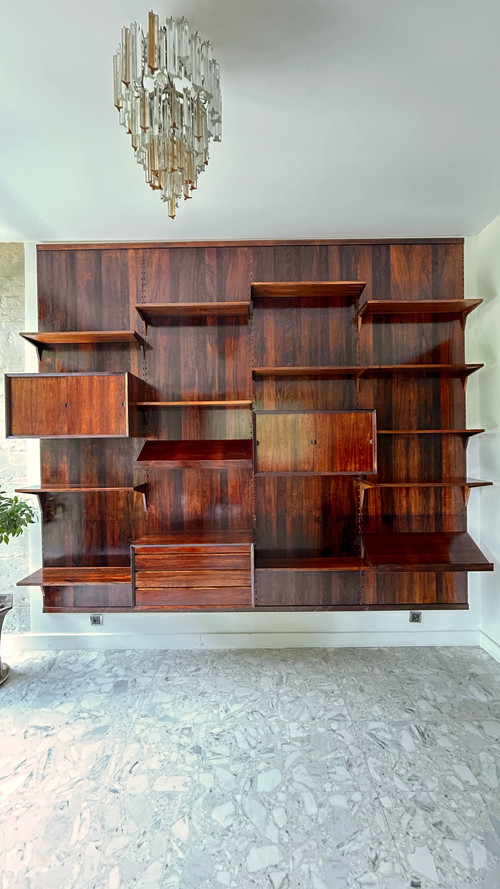 Scandinavian modular wall shelf in rosewood, Poul Cadovius, 60s