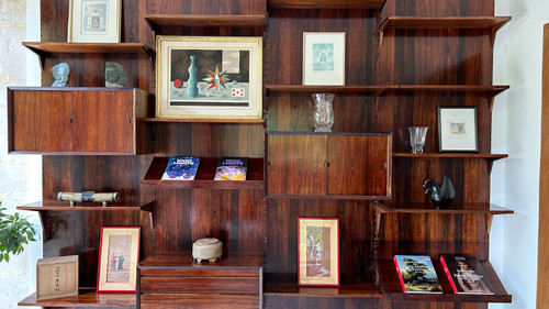 Scandinavian modular wall shelf in rosewood, Poul Cadovius, 60s