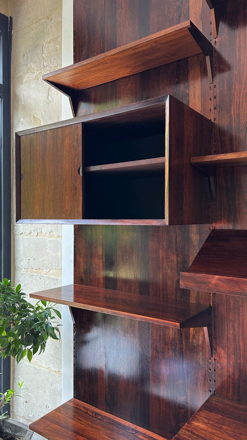 Scandinavian modular wall shelf in rosewood, Poul Cadovius, 60s